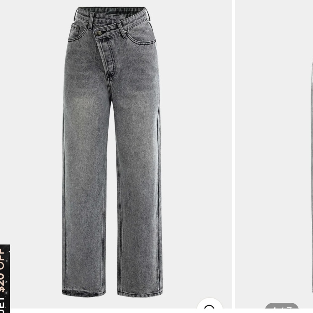 High Rise Asymmetric Waist Gray Jeans